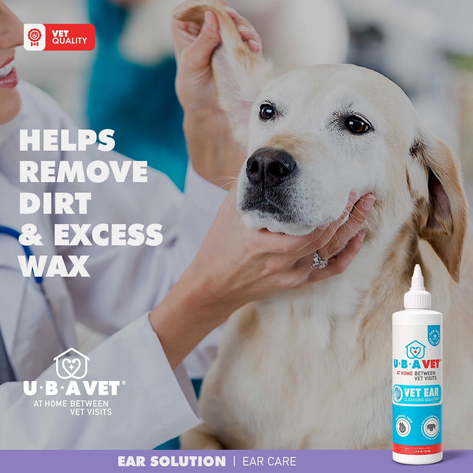 UBAVET Vet Ear Cleansing Solution for Dogs & Cats – (4 fl oz / 120ml)